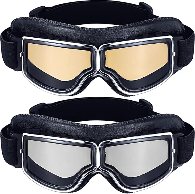 Goggles Vintage Pilot Style Cruiser Scooter ATV Anti-Scratch 2 Piezas
